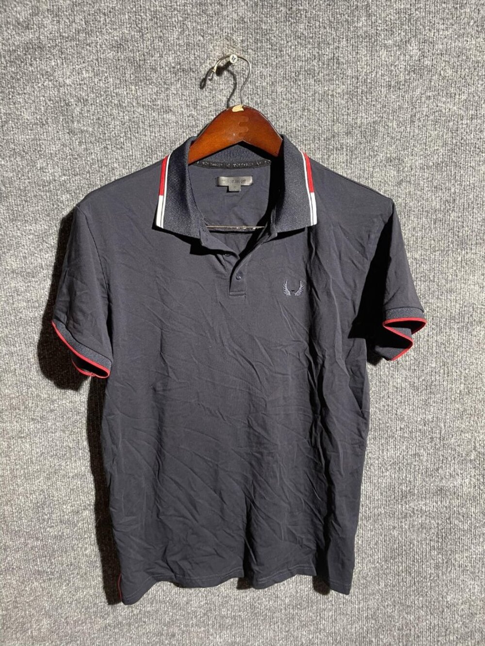 Nick Danger Polo Shirt Mens Medium Navy Blue Tipped Collar Casual Logo